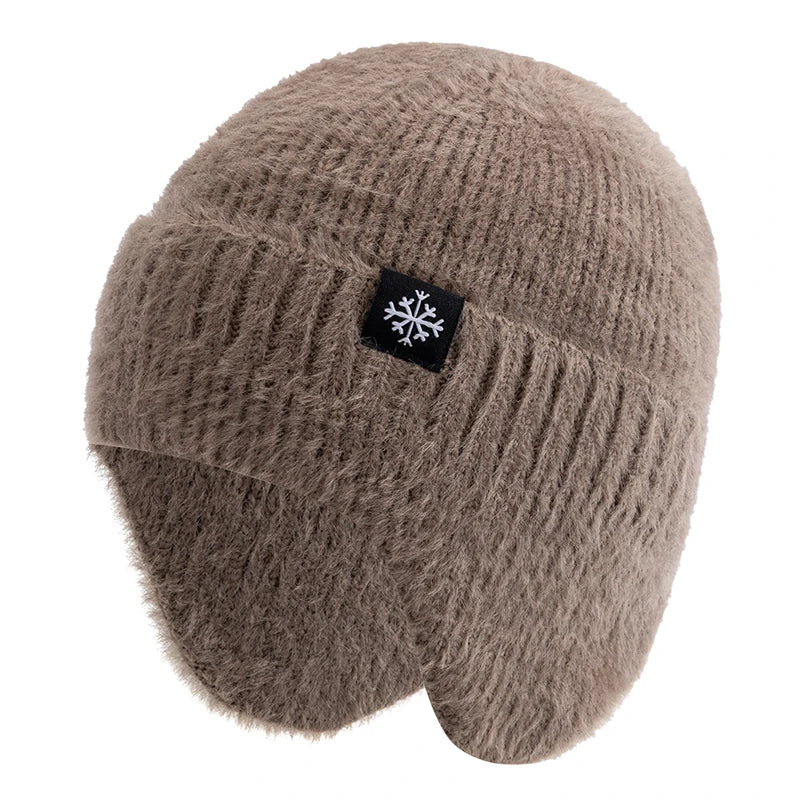 Women’s Earflap Winter Hat – Candy Color Faux Fur Knit Beanie, Kpop Style Streetwear Cap