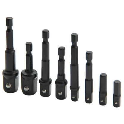 8pc Electric Screwdriver Adapter Set – 1/2'' Hex, 3/8'' Square, 1/4'' Extension Rod Tool Accessories