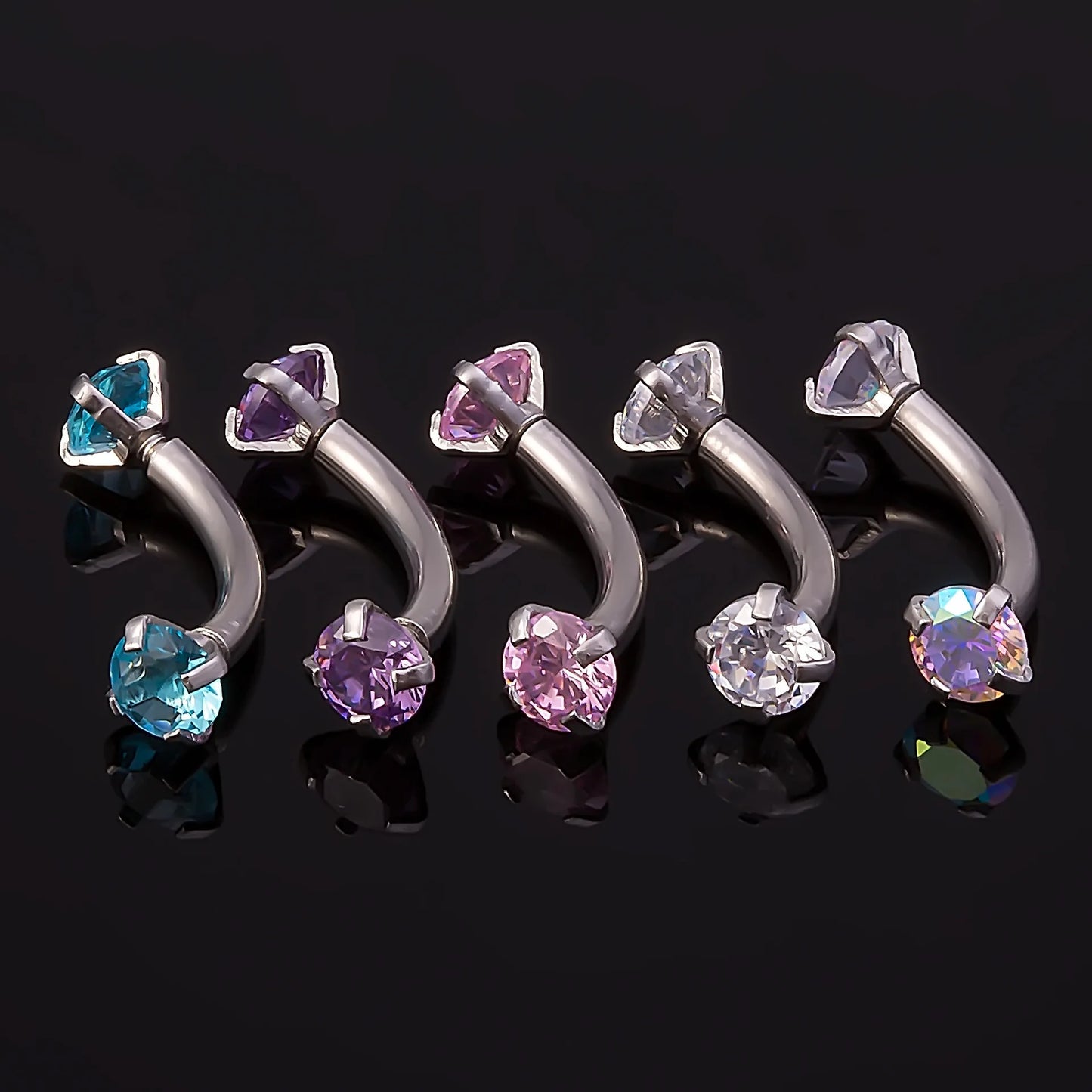 Crystal Curved Barbell Piercing Earrings – Daith, Helix, Tragus & Cartilage Body Jewelry Stud Ring