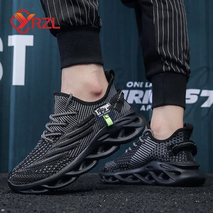 YRZL Men & Women Sports Running Shoes – Black Breathable Mesh Jogging Sneakers with Lightweight Shock Absorption