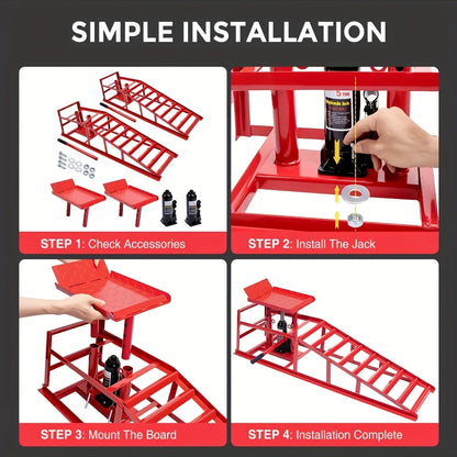 2PCS Heavy Duty Hydraulic Car Ramps - 11000LBS Floor Jack Lift Ramps for Oil Change, Truck & Garage Auto Repair