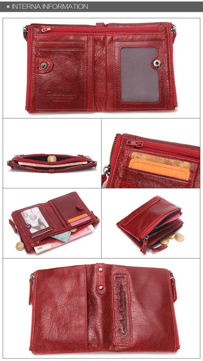 CONTACT'S Genuine Leather Short Wallet for Women — Luxury Designer Card & Coin Holder, Mini Money Clip Wallet with Free Shipping