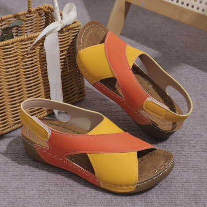 New Women's Contrast Color Wedge Sandals – Comfortable Peep Toe Non-Slip Platform Beach Shoes