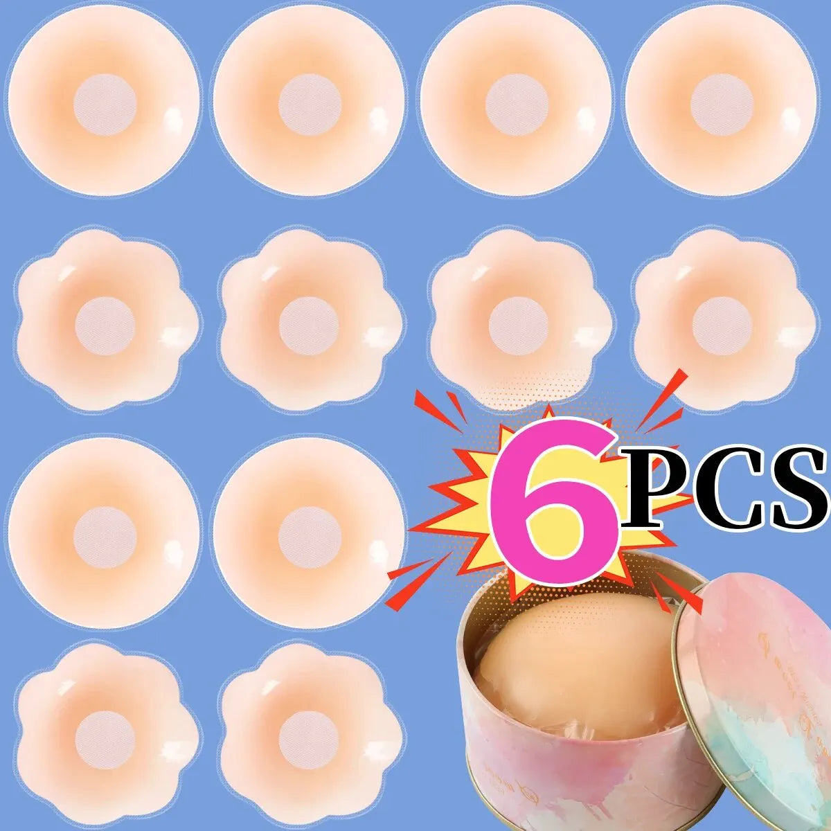 6-Pack Silicone Invisible Chest Patches – Anti-Glare, Breathable & Sexy Lingerie Covers