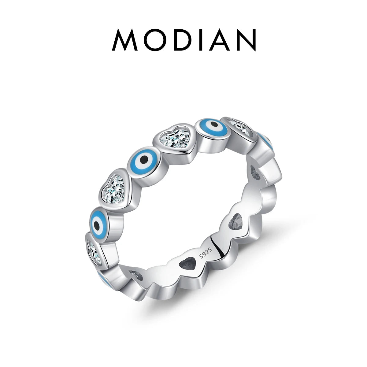 MODIAN 925 Sterling Silver Blue Ghost Eyes Ring — Sparkling Cubic Zirconia for Women