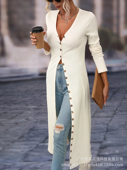 2023 Fashion Women's Button Long Striped Coat – Thin Open Dress for a Stylish Look