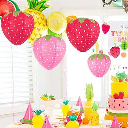 Strawberry Paper Lanterns - 3PCS 20CM Cute Fruit Theme Decorations for Birthday Parties & Baby Showers