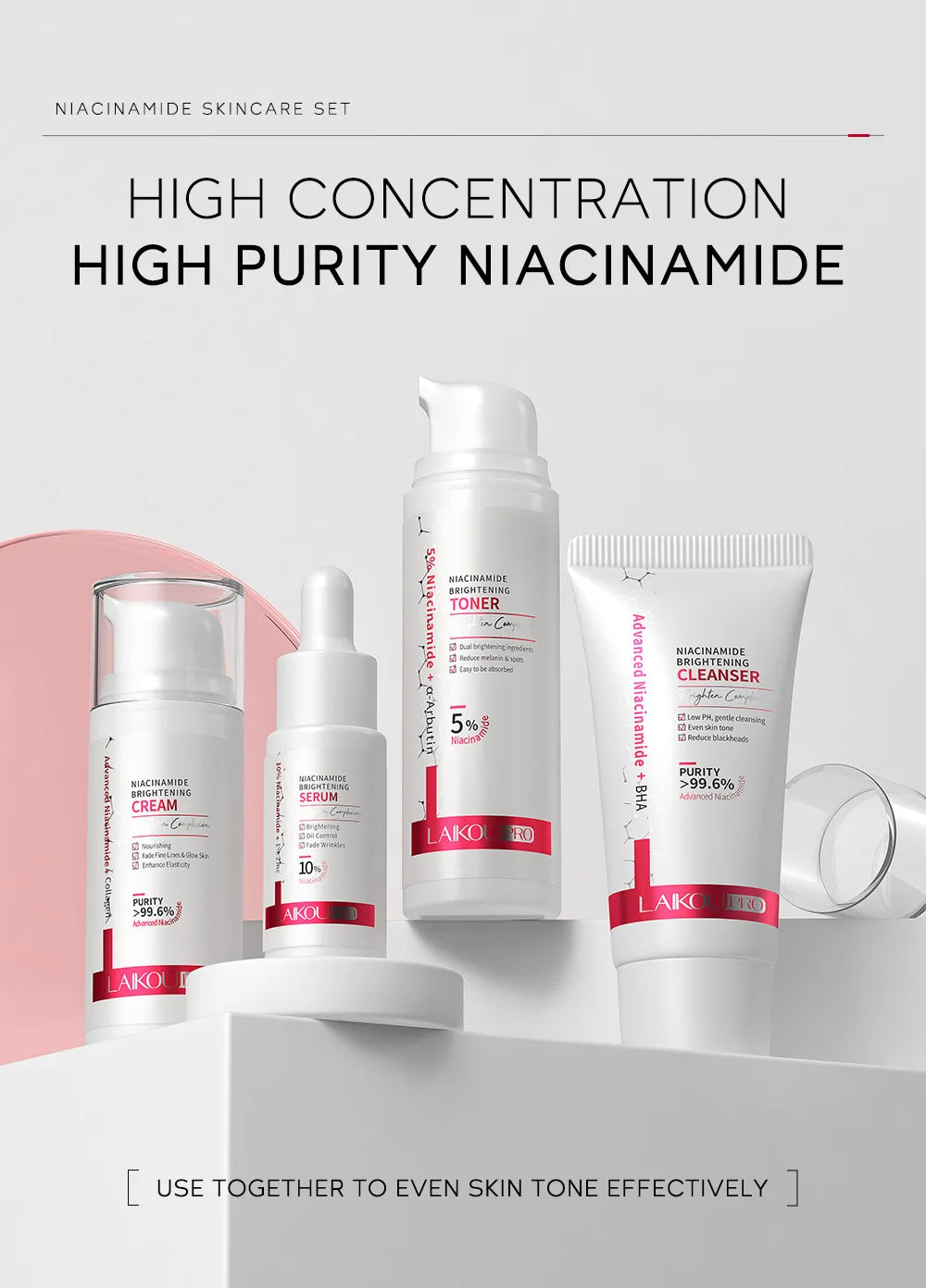 Niacinamide Skin Care Set – Oil Control, Anti-Wrinkle & Whitening Face Serum, Cream, Toner 4-Piece Kit