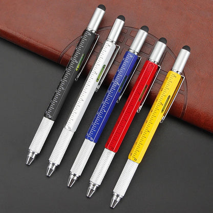 Luxury 6-in-1 Metal Ballpoint Pen — Multifunction with Ruler, Screwdriver, Touchscreen Stylus, and Spirit Level