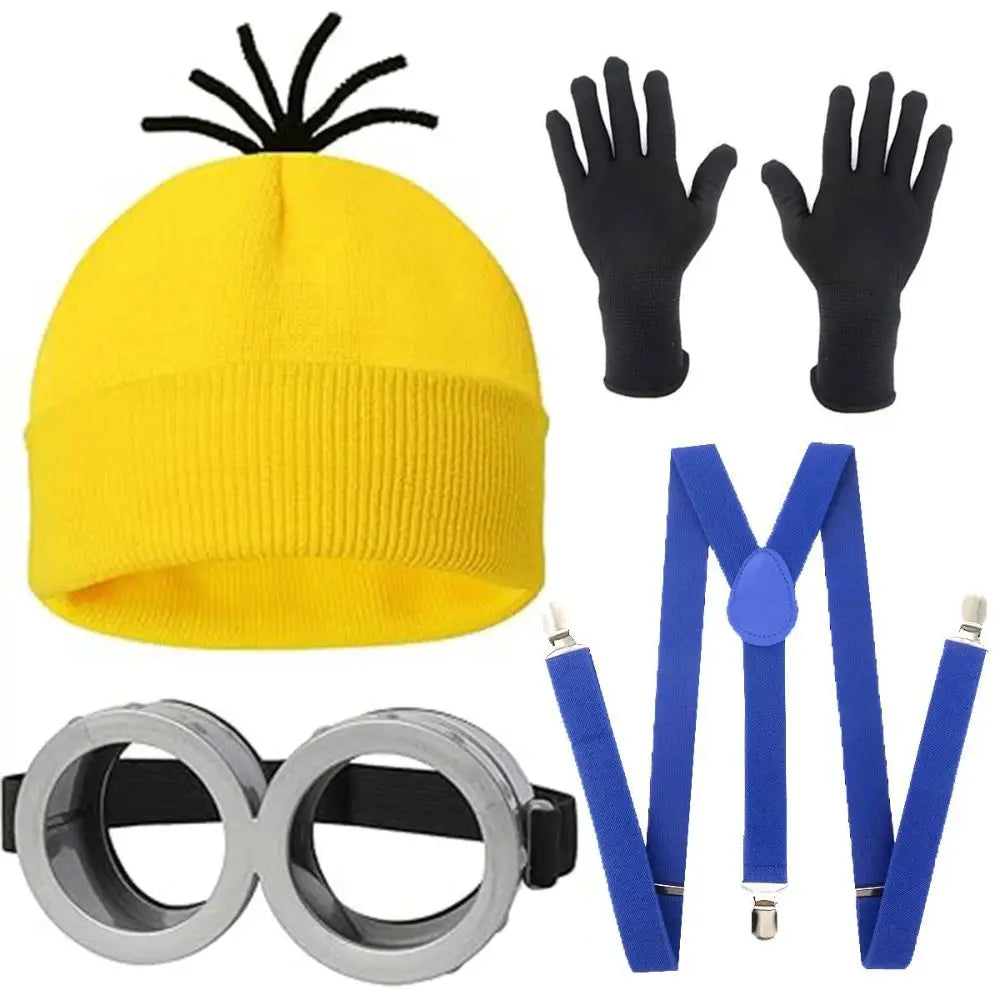 MINISO Adult Cosplay Costume – Yellow Beanie, Straps, Goggles, Skirt & Gloves, Halloween Carnival Disguise Accessories