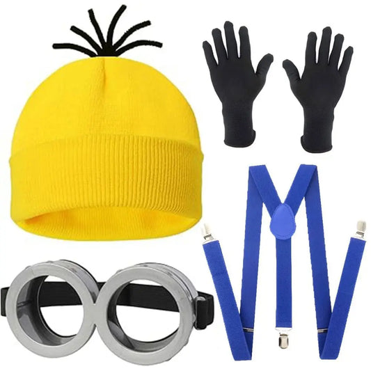 MINISO Adult Cosplay Costume – Yellow Beanie, Straps, Goggles, Skirt & Gloves, Halloween Carnival Disguise Accessories