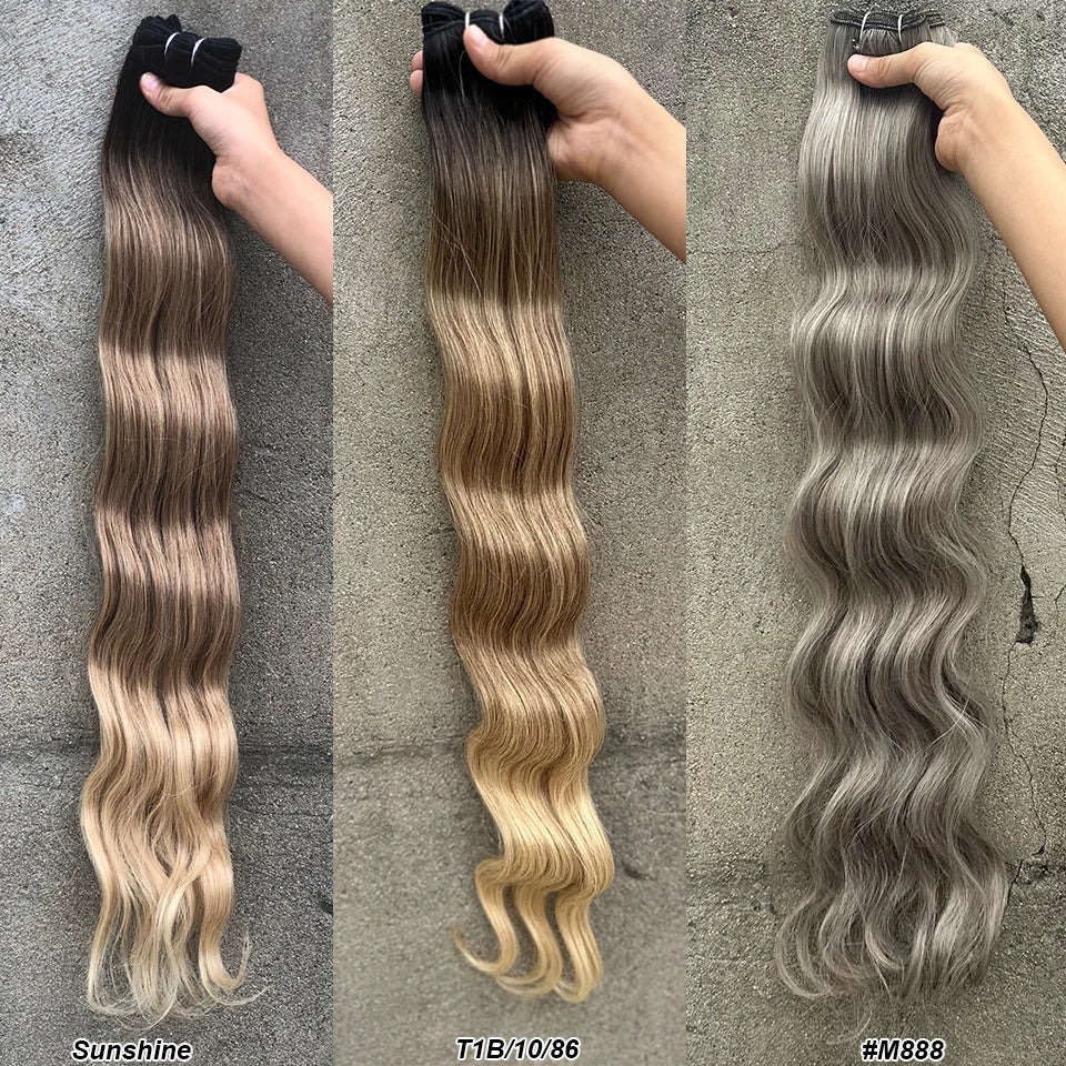 Highlight Gold Bio Body Wave Hair Weave Bundles – 26"/30" Synthetic High Temperature Soft, Natural Human-Like Fiber Hair Extensions