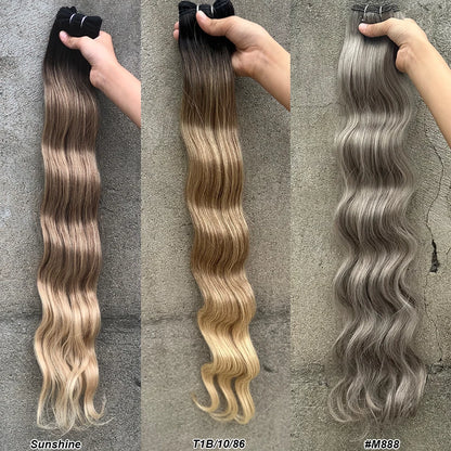 Highlight Gold Bio Body Wave Hair Weave Bundles – 26"/30" Synthetic High Temperature Soft, Natural Human-Like Fiber Hair Extensions