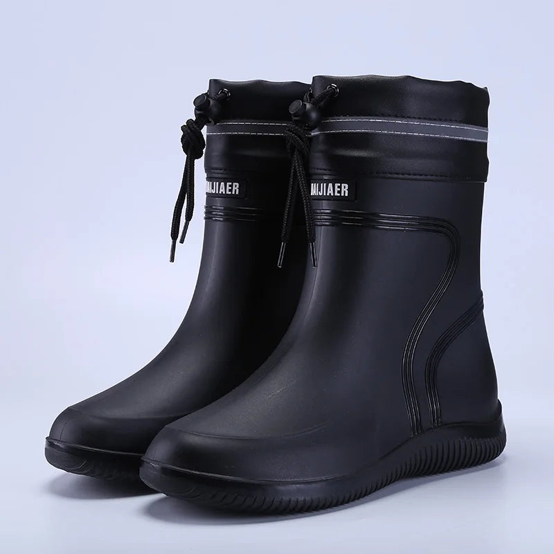 Men’s & Women’s High-End Rain Boots – Waterproof, Non-Slip Short & Mid-Calf Rubber Boots with Drawstring