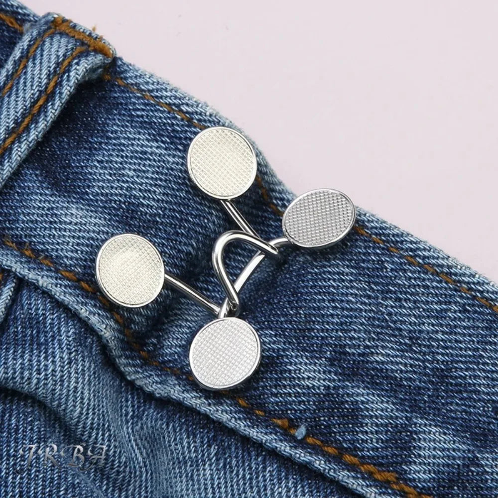 2Pcs Adjustable Metal Jeans Waist Tightener Buckle Set – Nail-Free Detachable Snap Button Fastener for Pants Waist Adjustment & Household Clothing Repair