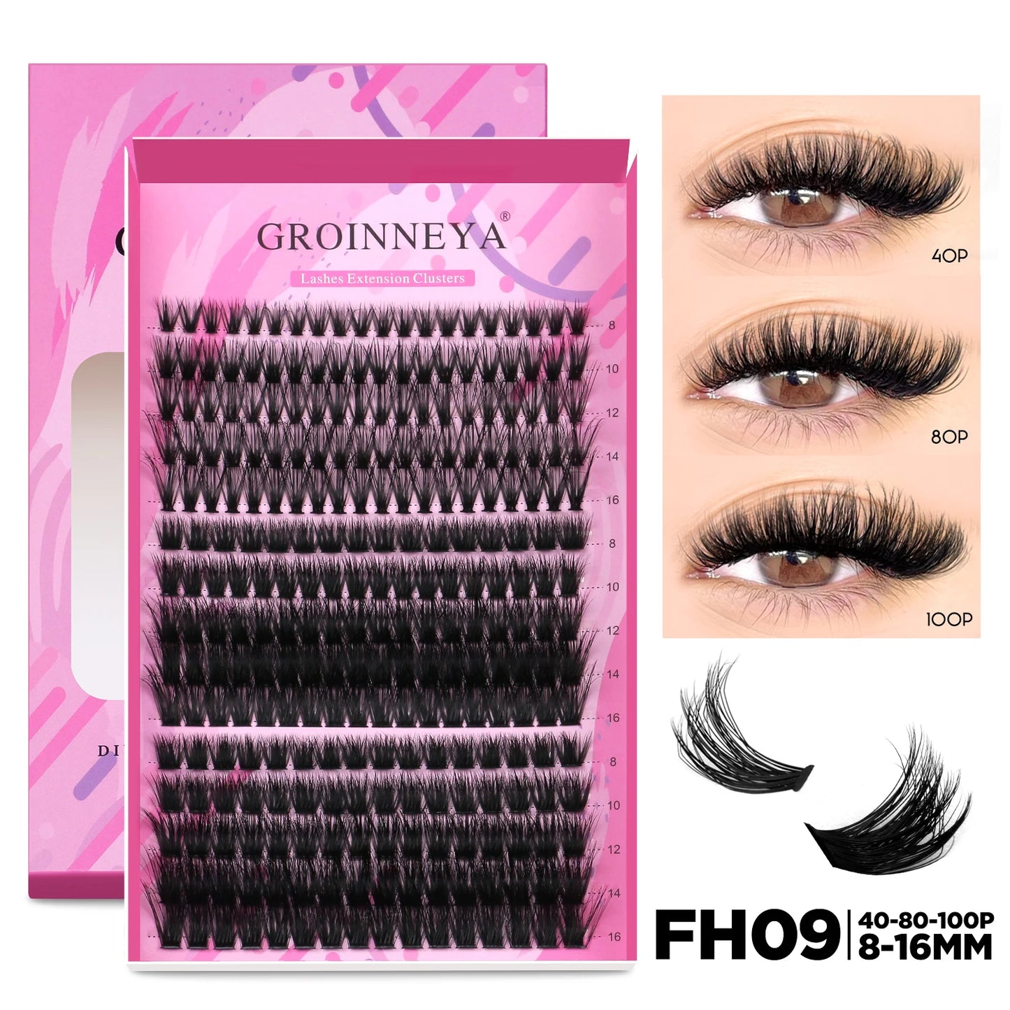 GROINNEYA DIY Lash Extension Kit – Individual & Cluster Lashes Full Set with Lash Bond and Seal for At-Home Use