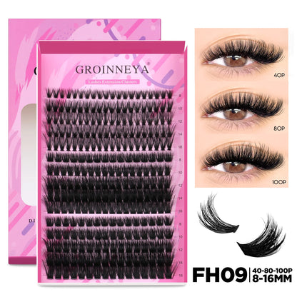 GROINNEYA DIY Lash Extension Kit – Individual & Cluster Lashes Full Set with Lash Bond and Seal for At-Home Use