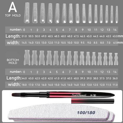 180pcs Sandwich Dual Nail Forms – 15 Sizes Coffin & Almond Nail Extension Molds for Manicure, Top & Bottom Forms