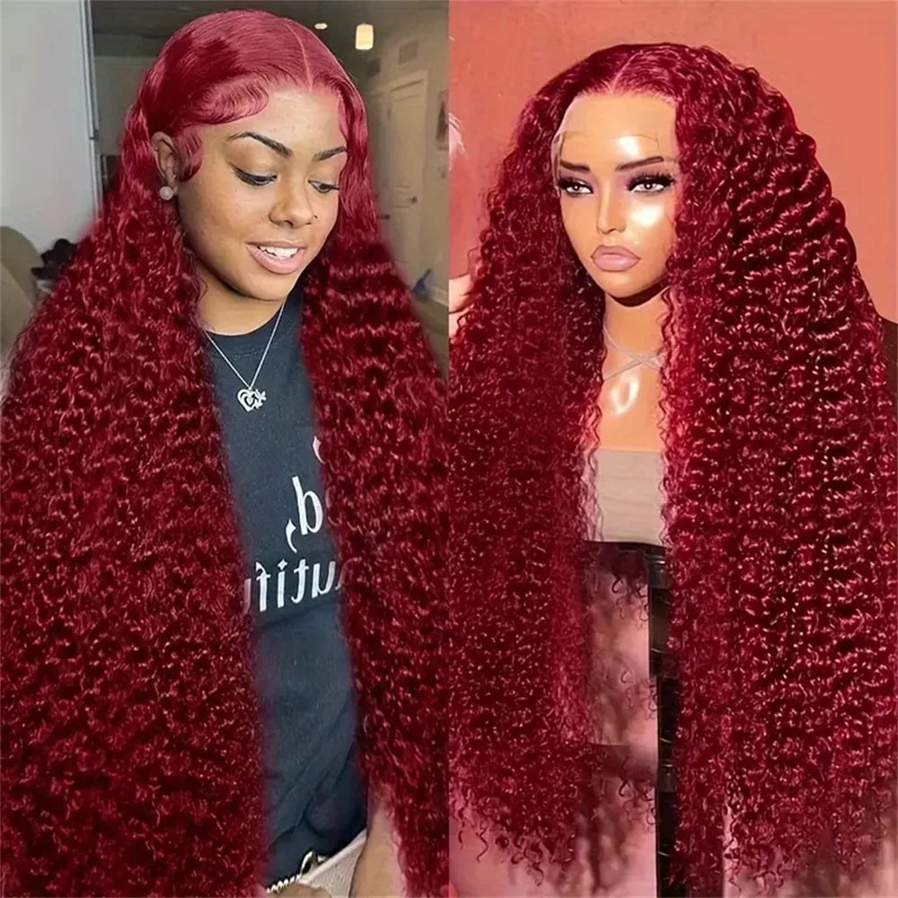 13x4/13x6 Burgundy Deep Wave Frontal Wig – HD Colored 99J Red Curly Human Hair Lace Front for Black Women