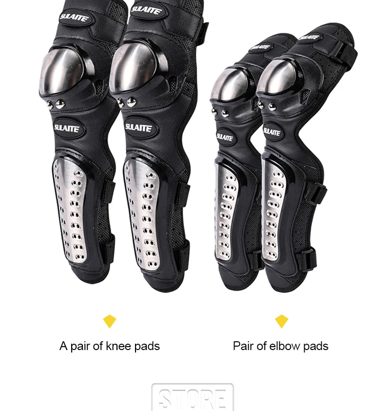 4PCS Motorcycle Knee & Elbow Pads Set — Stainless Steel Motocross Racing Protective Gear Kit