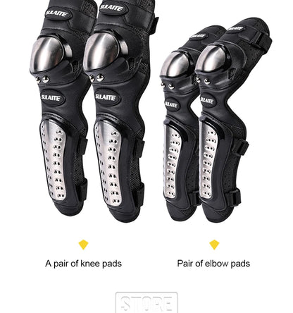 4PCS Motorcycle Knee & Elbow Pads Set — Stainless Steel Motocross Racing Protective Gear Kit