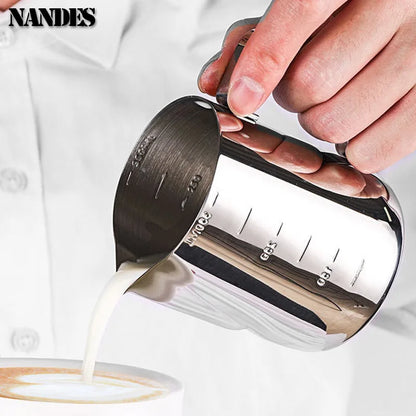 Stainless Steel Milk Frother Jug — Latte Pitcher with Measurement for Coffee & Espresso Barista Tools