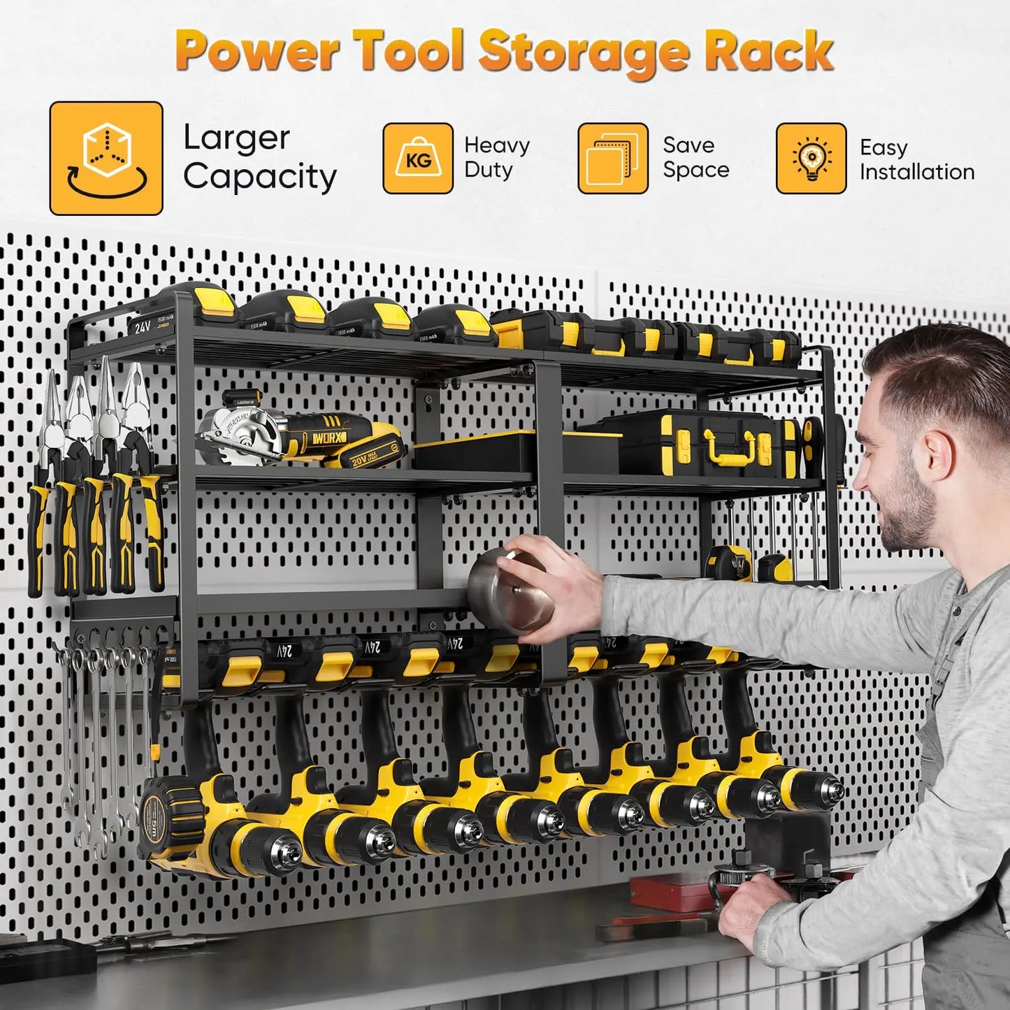 Heavy Duty Power Tool Organizer — 4-Layer Wall Mount Drill & Garage Storage Rack