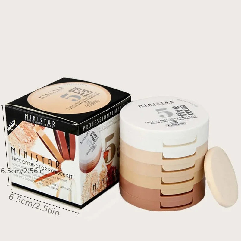 5-Color Concealer Contouring Powder Tower – Brightening & Oil Control Loose Setting Makeup Powder