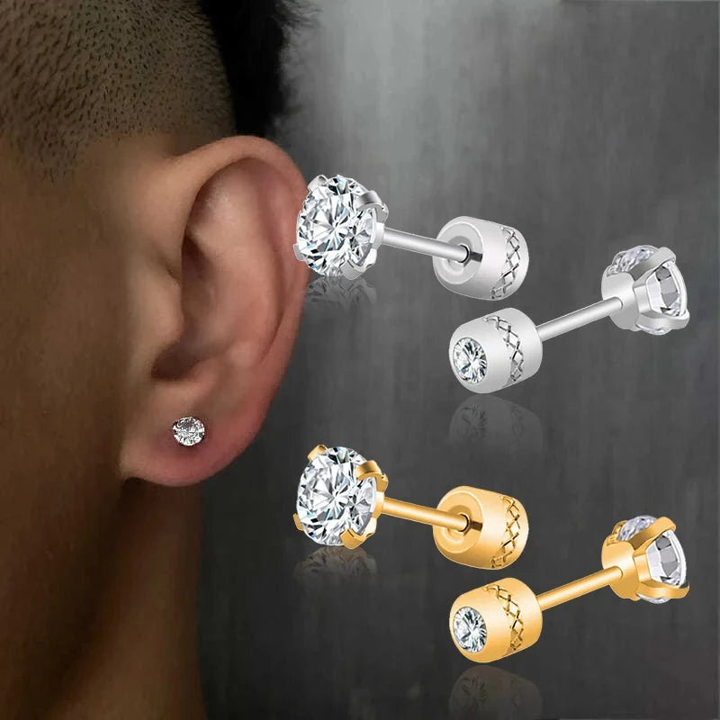 Medical Stainless Steel Crystal Zircon Ear Studs – Hypoallergenic Tragus & Cartilage Screw Piercing Earrings Jewelry