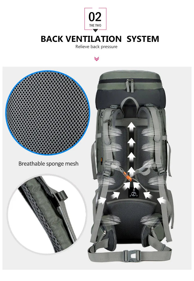 75L Camping & Hiking Backpack with Rain Cover - Outdoor Travel, Trekking & Climbing Rucksack for Men