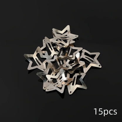 Y2K Silver Star Hair Clips - Metal Snap Clip Barrettes & Sparkle Hairpins for Girls, 5–200pcs