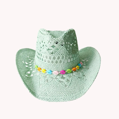 Melesh Western Women's Mint Green Cowboy Hat – Straw, Wide Brim, Plasticity Strong for Sunshine & Beach Wear