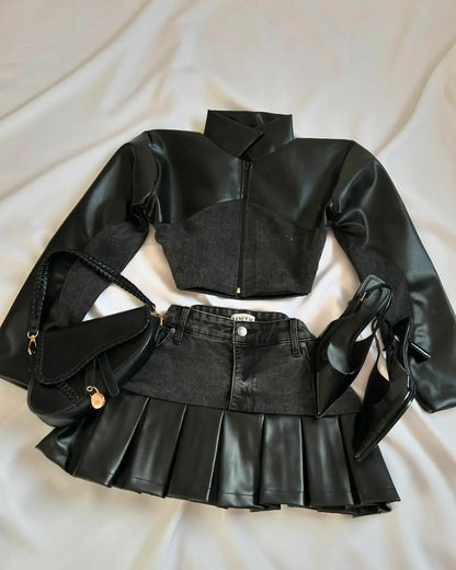 Y2K Light Gray Two-Piece Pants Set — Women’s Harajuku Goth Slim Tube Top & High-Waist Sweatpants