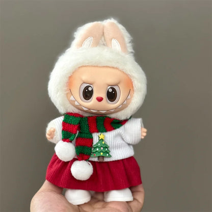15–17cm Labubu Doll Clothes – Christmas Hat, Scarf & Elk Snowman Plush Outfit Set, New Year Gift