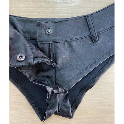 2025 Sexy Women’s Low Waist Patent Leather PU Shorts – Nightclub Style with Button & Zipper