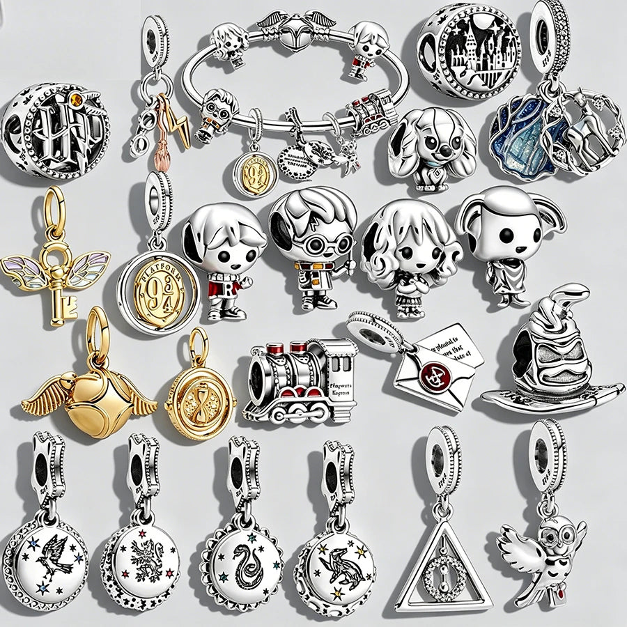 925 Sterling Silver Magic Fan Charm Beads - European Bracelet Charms with Wizard, Train, and Pigeon Designs for Collectors and Gifts