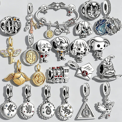 925 Sterling Silver Magic Fan Charm Beads - European Bracelet Charms with Wizard, Train, and Pigeon Designs for Collectors and Gifts