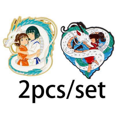 2-Piece Cool Dragon Enamel Pin Set - Cartoon Anime Lapel Brooches for Coats, Fashion Accessories and Gifts for Friends