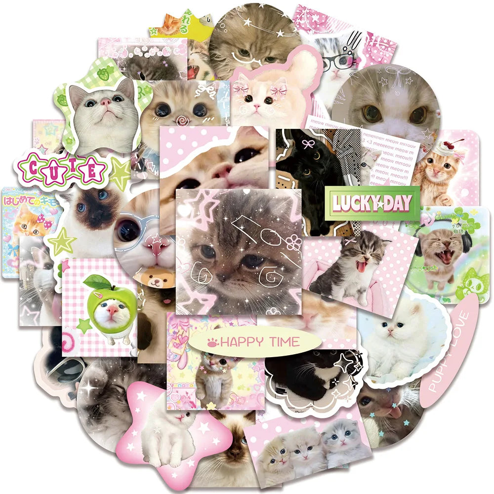 50PCS Retro Cat Graffiti Stickers - Cute Cartoon Waterproof Decals for Luggage, Phones, Guitars, and Scrapbooks