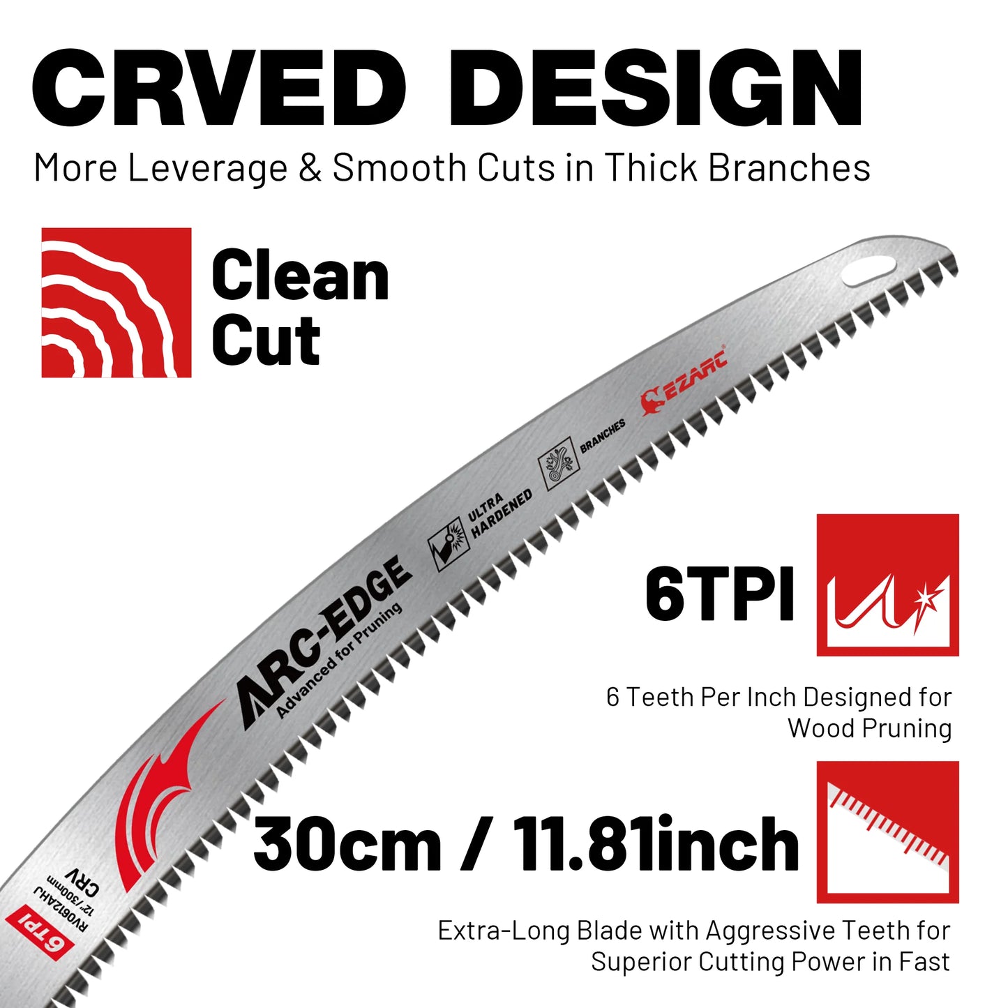 EZARC 9''/12''/15'' Reciprocating Saw Blades 6TPI Arc Tooth – Heavy Duty Pruning Blades for Tree Trimming & Wood Cutting Tool Accessories
