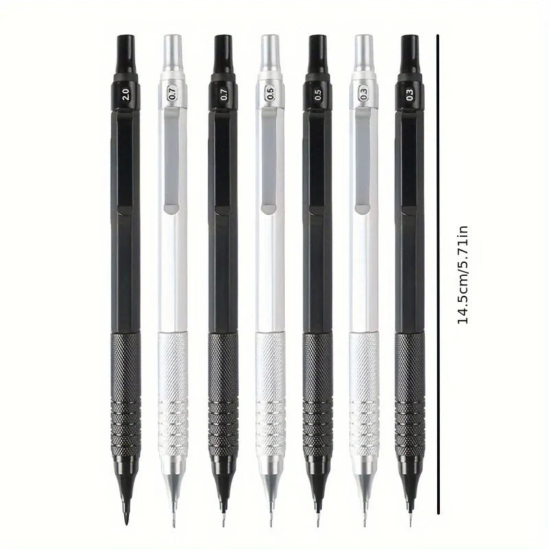 Low Center of Gravity Metal Mechanical Pencil Set – 0.3–2.0mm Lead Refills for Art, Sketching, Painting, and Writing