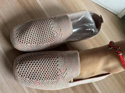 Solid Color Square Toe Mesh Loafers – Women’s Casual Slip-On Ballet Flats, Soft Bottom Knit Boat Shoes