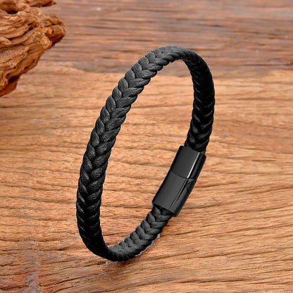Classic Stainless Steel Leather Bracelet - Braided Couple Bangle Jewelry Gift for Women and Men