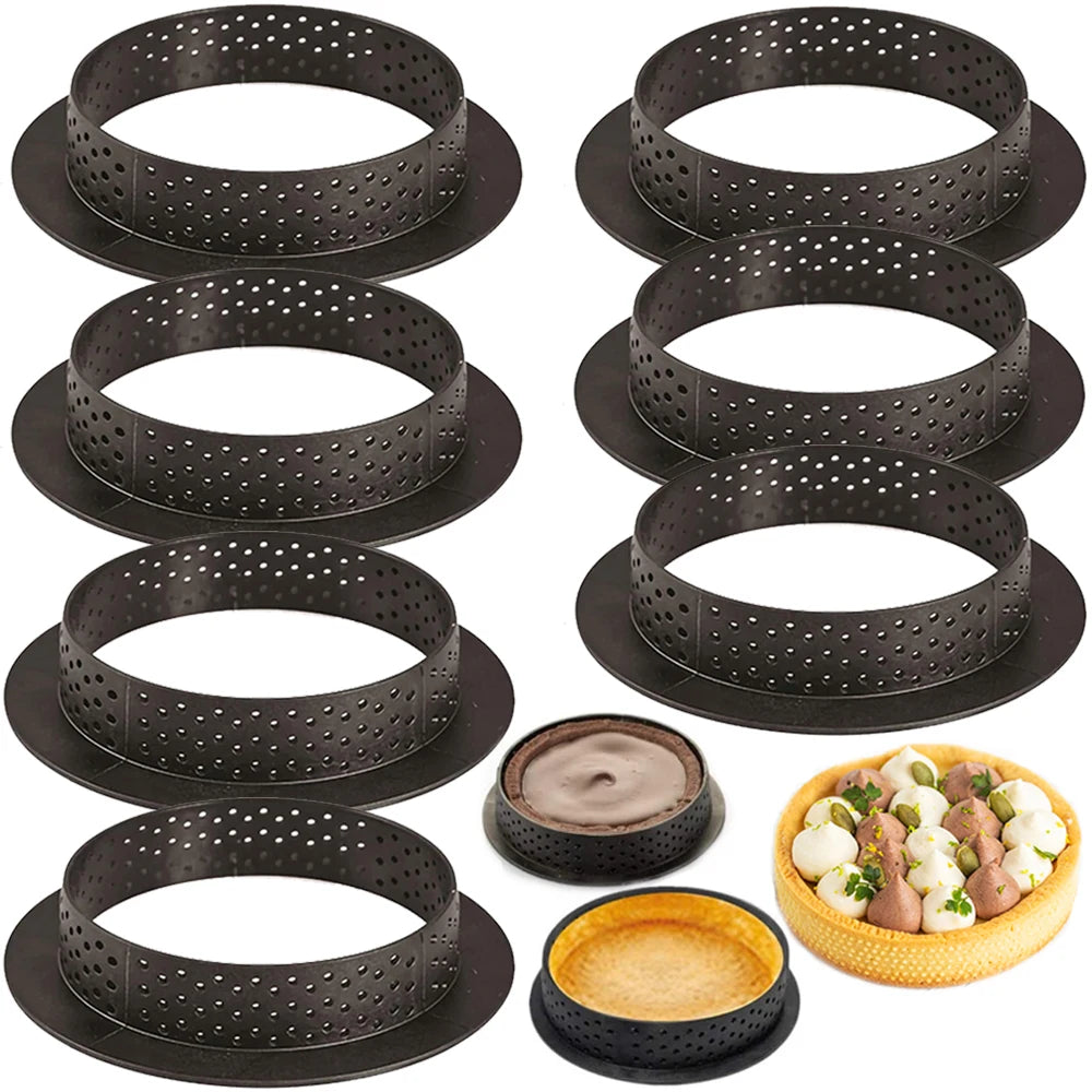 DIY Tart Ring Set: Perforated Cake Mold for French Desserts - Mousse Circle Cutter, Pastry Decorating Tools - Available in 4pcs, 6pcs, 8pcs, or 10pcs
