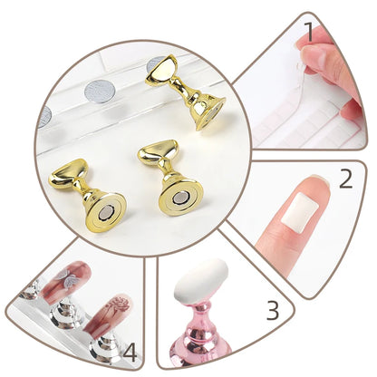 5PCS Magnetic Nail Tip Holders - Crystal Base False Nail Practice & Nail Art Display Stand