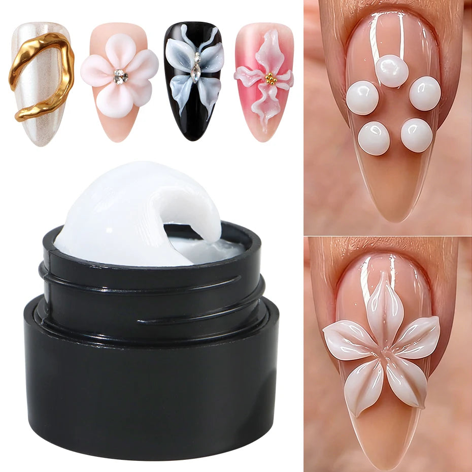 5ml Pearl White 3D Nail Sculpting Gel - Non-Stick Flower Carving Gel for DIY Nail Art