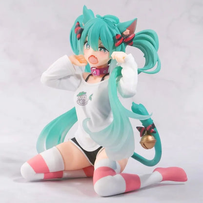 Hatsune Miku 11cm Neko T-Shirt Figure – Cute Anime Desktop Figurine Kawaii Girl Model Toy Gift