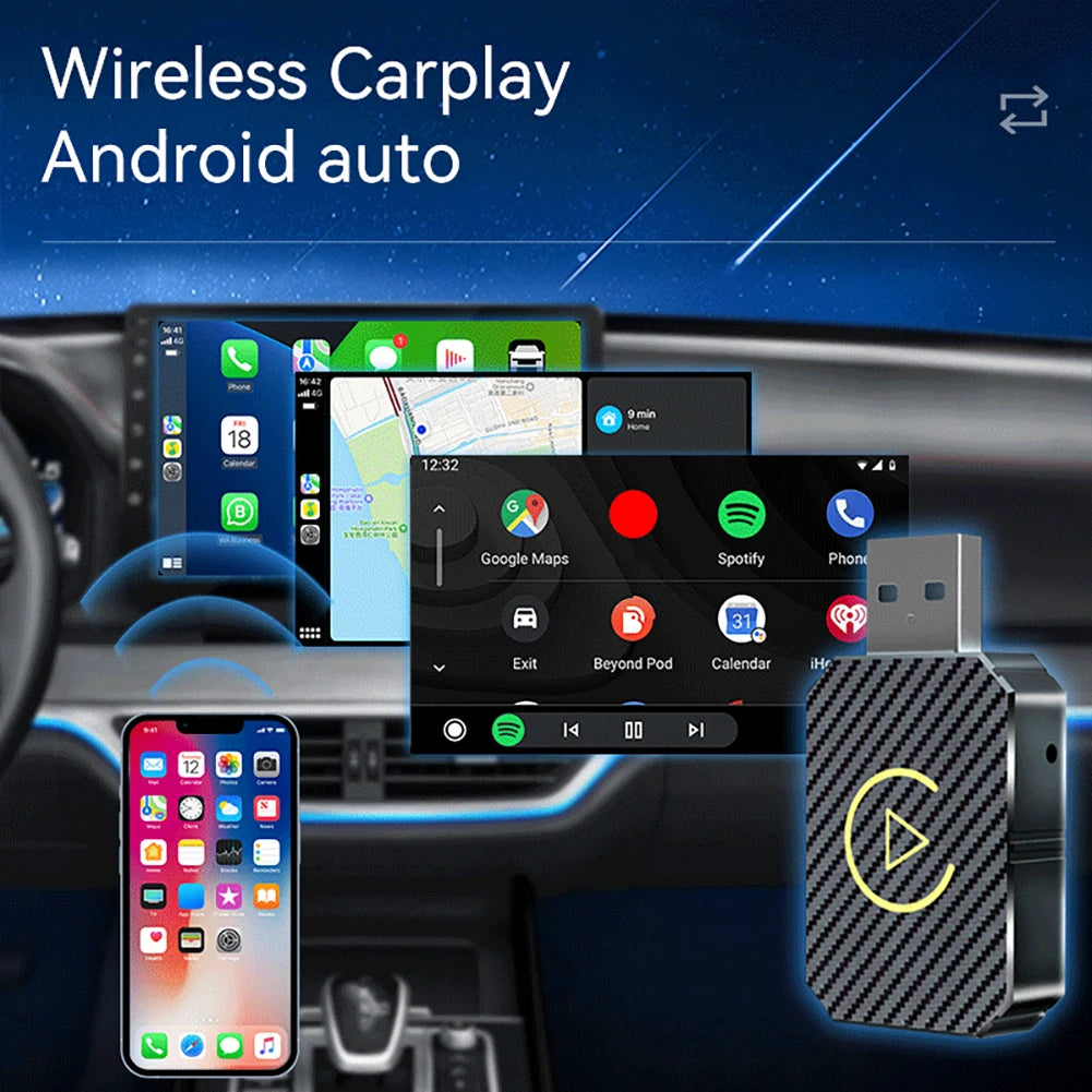 Wireless CarPlay & Android Auto Adapter — 2-in-1 Smart Mini Car AI Box with BT Wireless USB Dongle for OEM