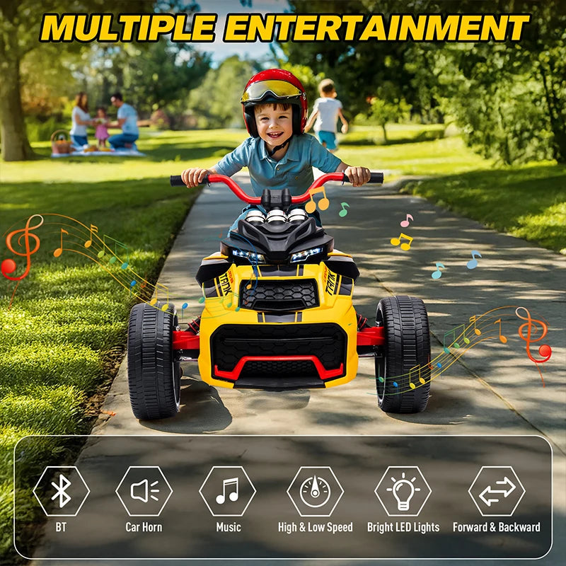12V Kids 3-Wheel ATV Ride-On Toy – Battery-Powered Electric Vehicle with Lights & Music for Ages 3-8