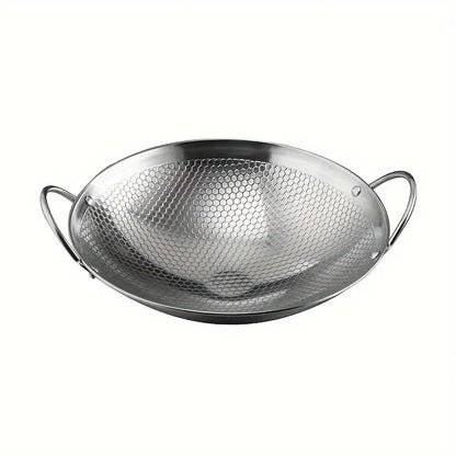 29cm/11inch Stainless Steel Honeycomb Skillet | Non-Stick, Scratch-Resistant Cooking Pan for Pasta, Steak, Porridge, Ramen